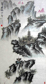 潘长春作品7《青岩抱古寺》178x97cm 2015年